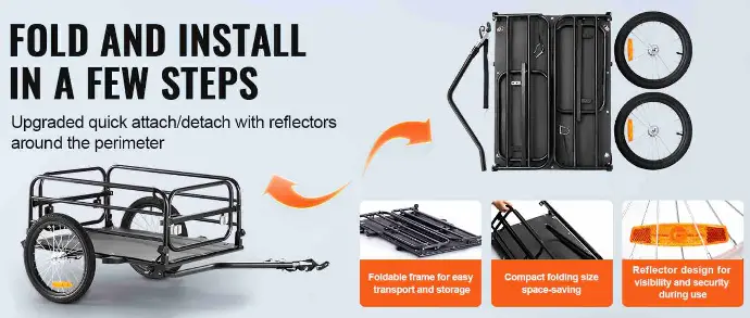  Remorque de vélo, capacité de charge de 72,5 kg, chariot de vélo, rangement compact pliable VEVOR