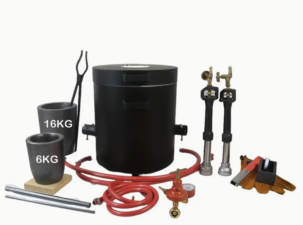 Kit de four de fusion de métaux de 16 kg LSMIITTH avec double brûleur de forge, four de fonderie avec creusets, pince, moule de coulée pour l'or, le cuivre et l'aluminium