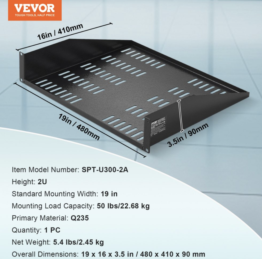 VEVOR Étagères de Rack Serveur 2U Profondeur 406 mm Montage Rack Plateau Ventilé