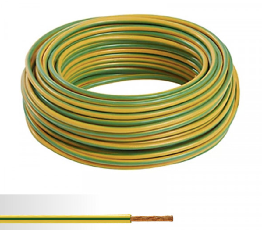 Fil électrique souple HO7V-K 6mm² vert/jaune couronne