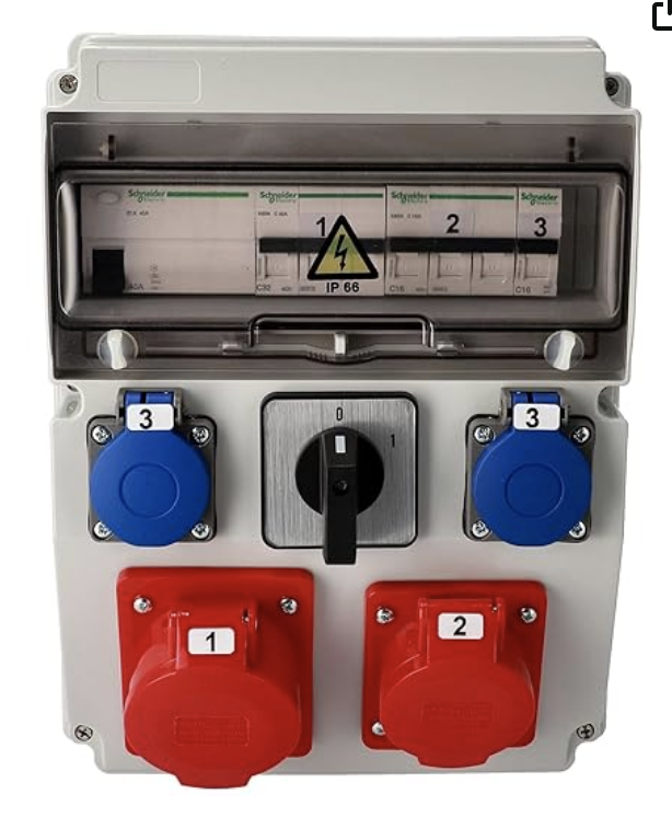 Coffret de chantier équipé de compatible avec Schneider EDO,for protection ASTAT 394 Standard Plus IP6532A/5P, 16A/5P, 2x200/250V IP44, 0-1(32A), EDO777394